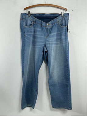 Womans NWT Time & Tru Straight Maternity Pull On Blue Jeans XL Belly Band